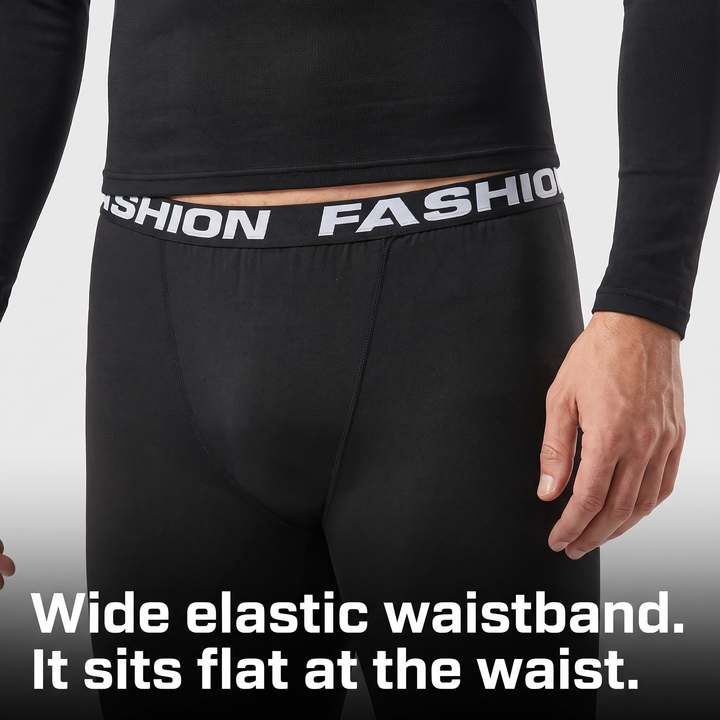 Wide elastic waistband of the base layer leggings, close up