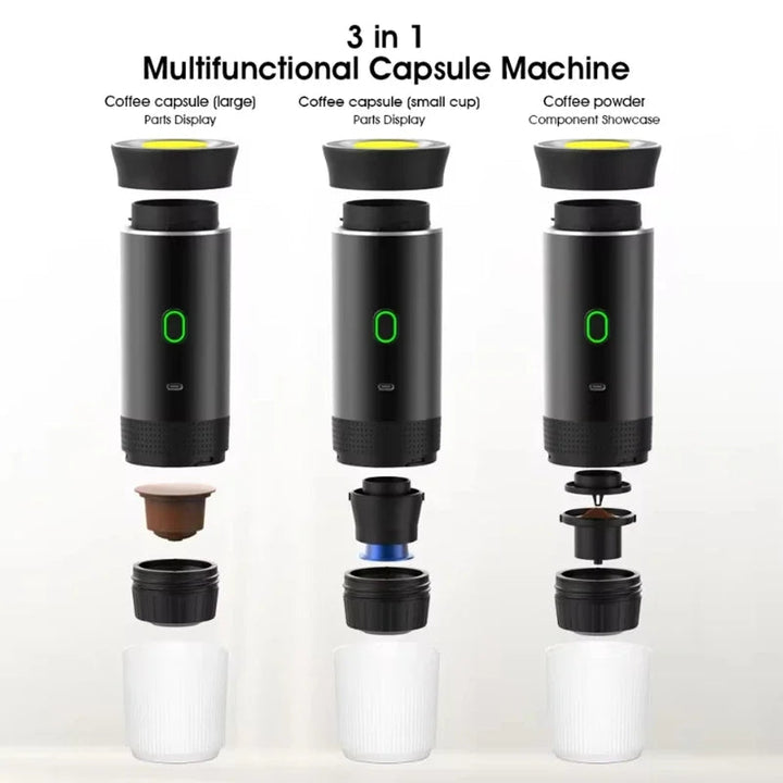 3 in 1 portable espresso maker for large capsules, small capsules and ground coffee