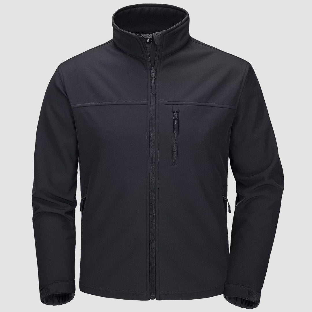 Men's fleece lined softshell jacket in Black, front view