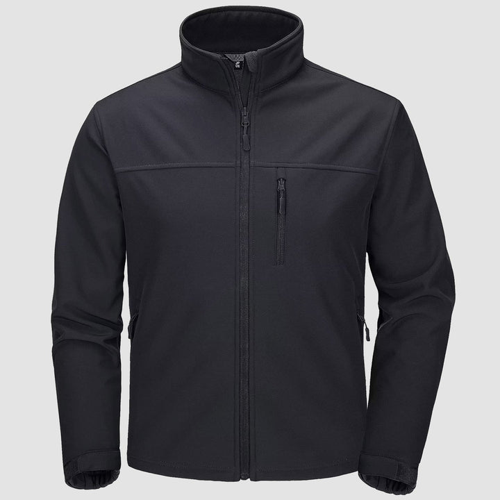 Men's fleece lined softshell jacket in Black, front view