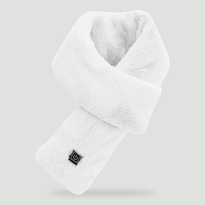 Faux fur heated scarf in White with heat button