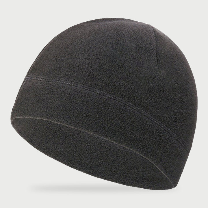 Gray fleece watch cap with a plain edge