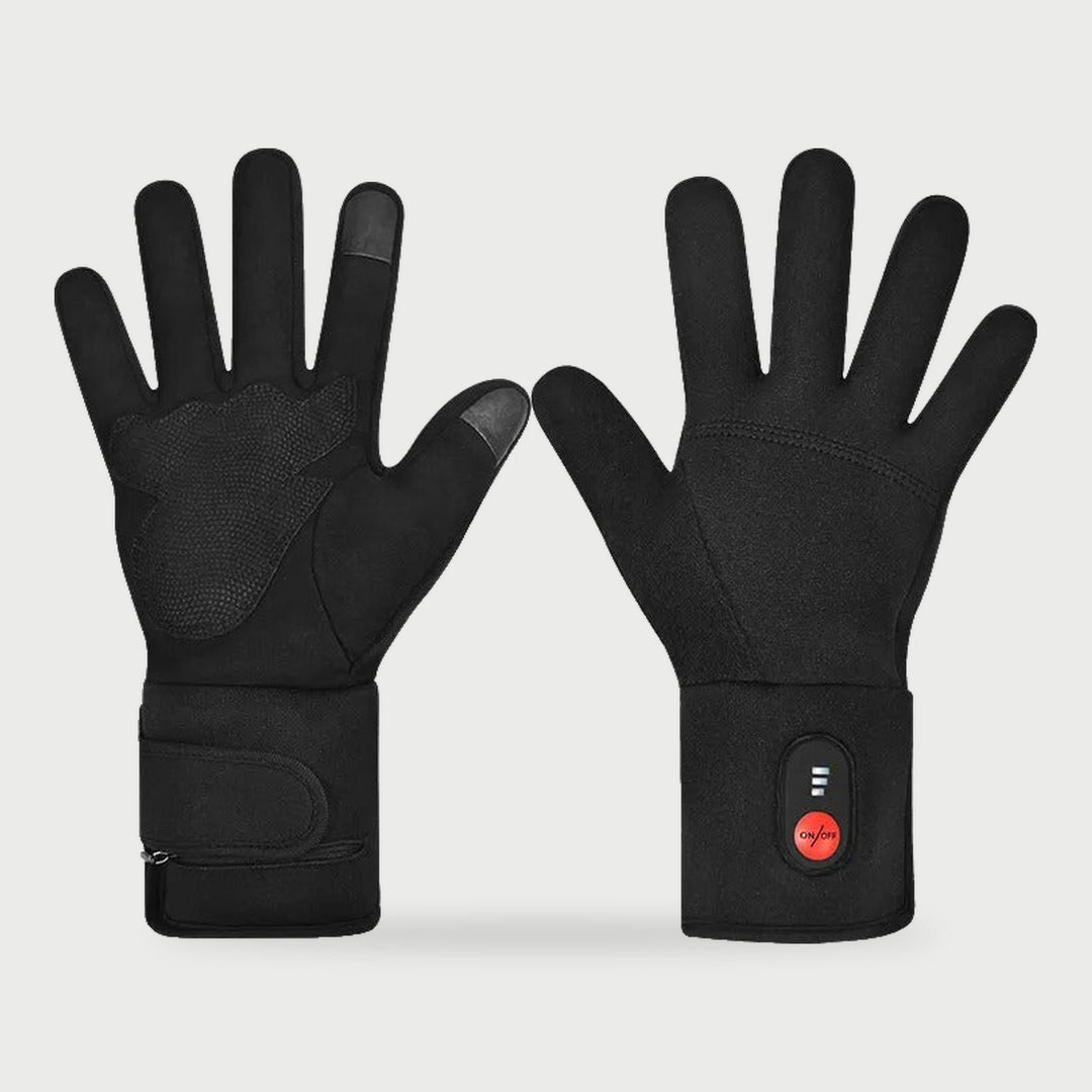 Heated glove liners in Black, palm and back view