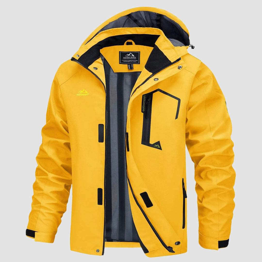 Men's rain coat in Yellow, front view