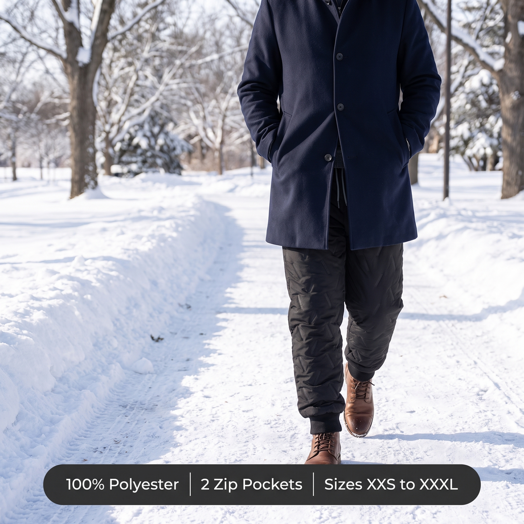 Winter joggers in the park: 100% polyester, 2 zip pockets, sizes XXS to XXXL