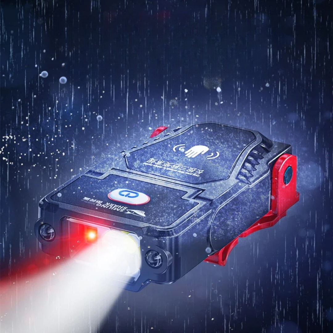 Cap light shining in heavy rain