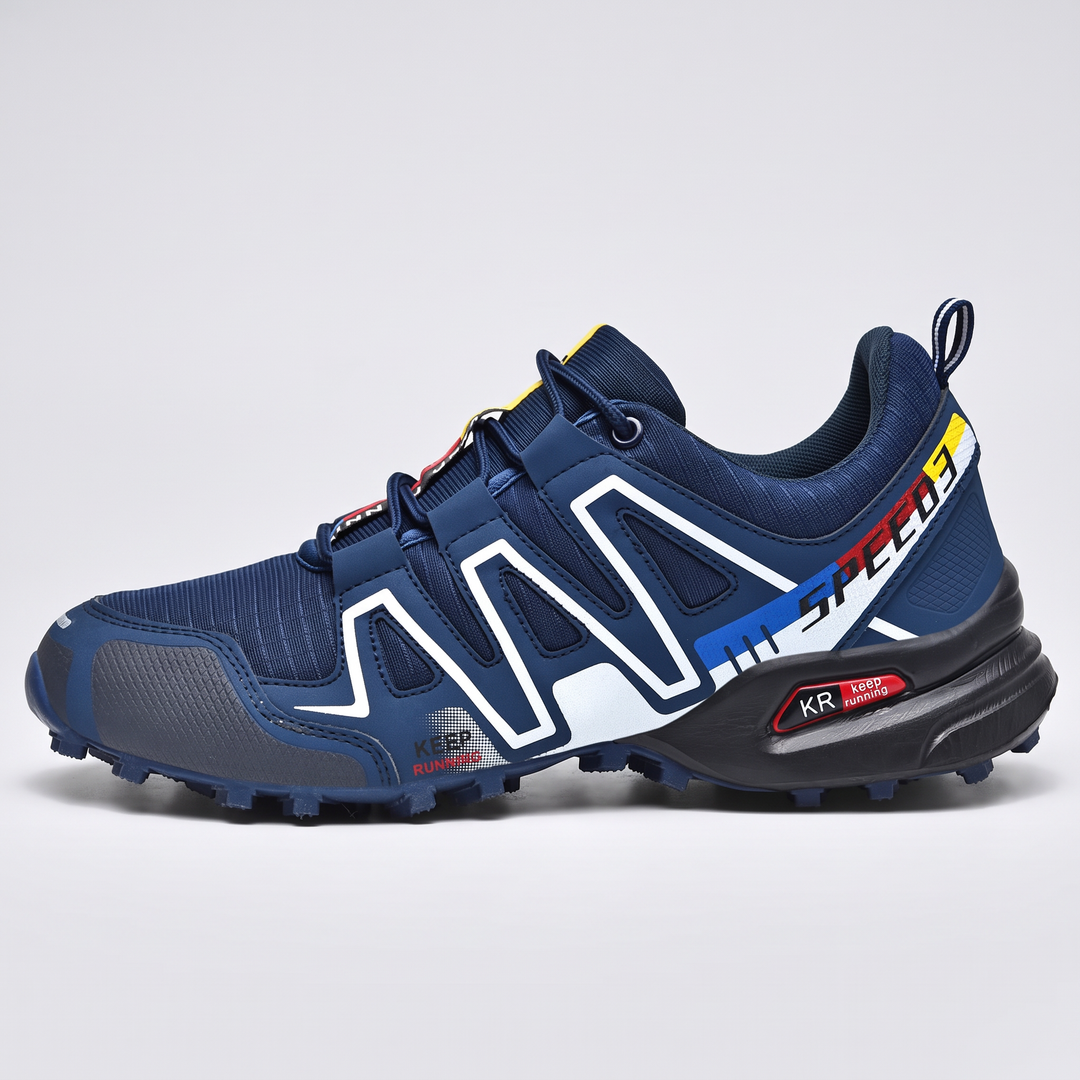 Men's trail running shoes in navy blue - Activearo lateral view