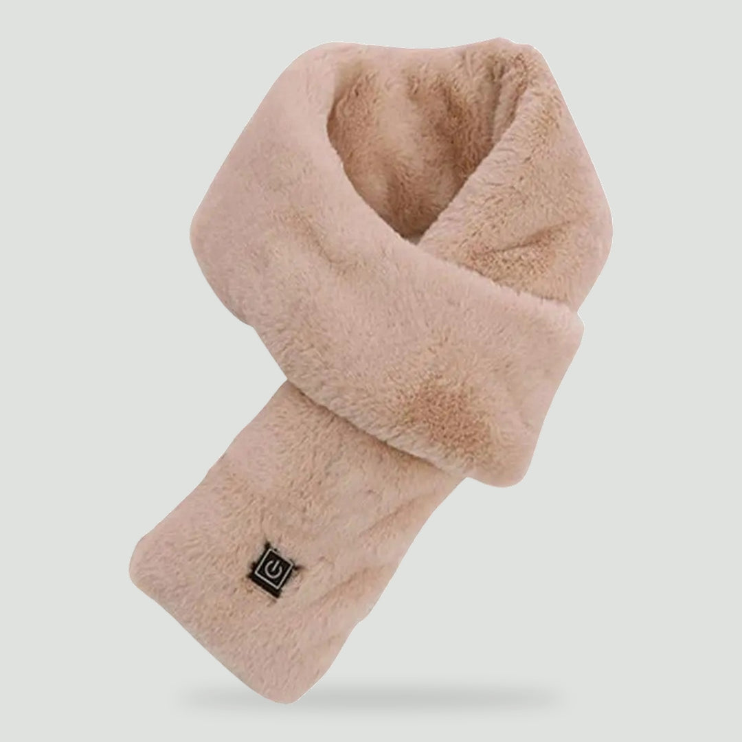 Faux fur heated scarf in Champagne with heat button
