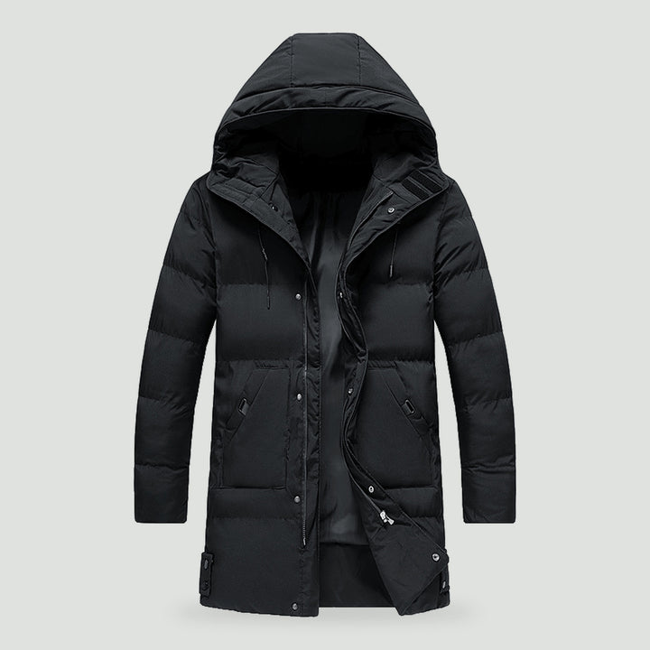 Men's quilted coat in Black, front view