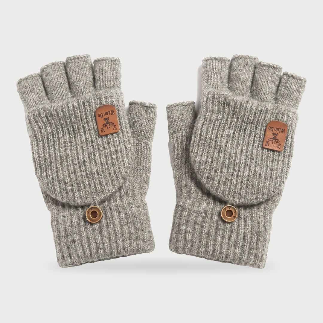 Cashmere fingerless gloves with fold back flap in Light Gray