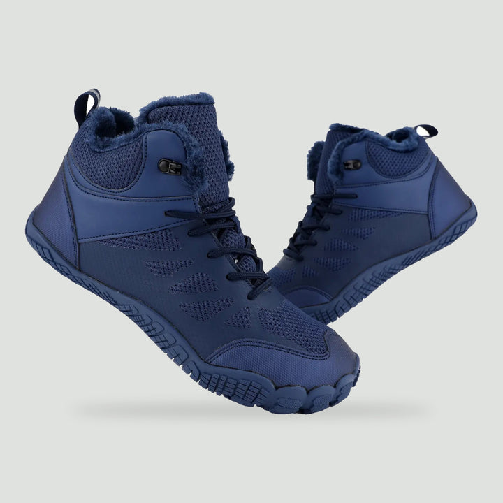 Barefoot winter boots in Navy with fleece collar and toggle laces