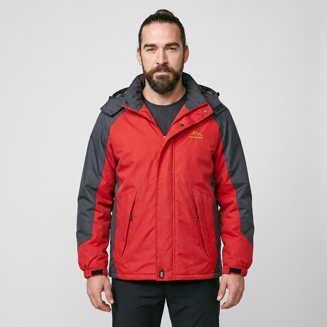 Man wearing the men's winter jacket in Red