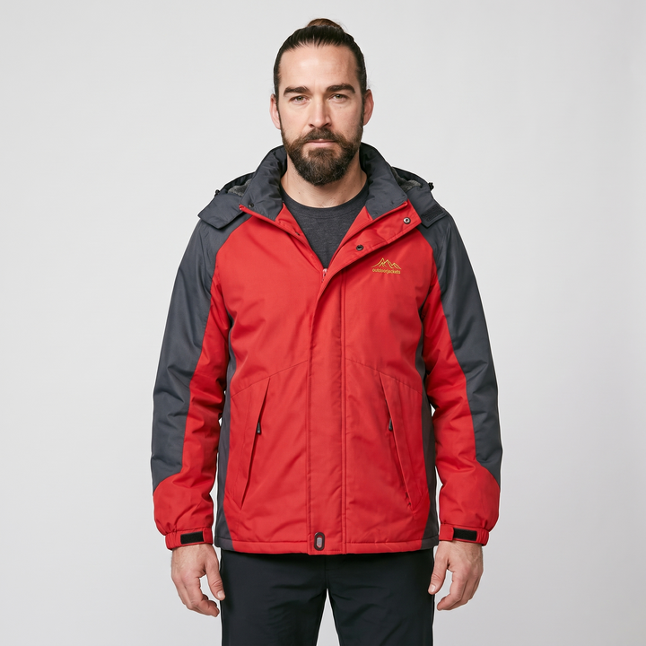 Man wearing the men's winter jacket in Red