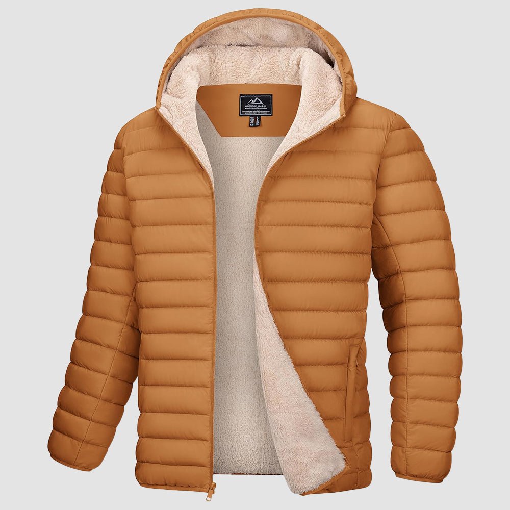 Men's quilted jacket in Light Brown, front view
