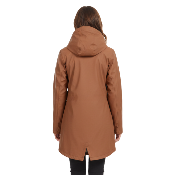 Back of the raincoat with fishtail hem