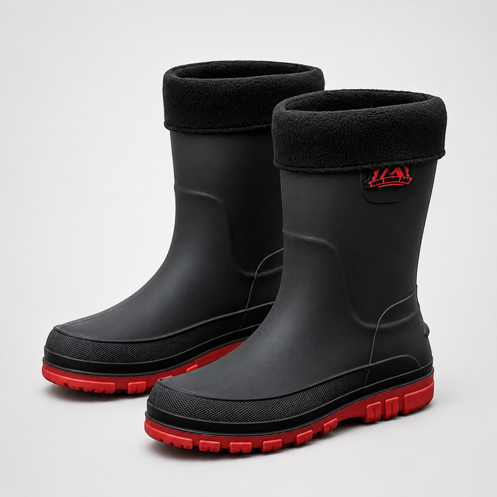 Insulated rain boots in Black with red sole