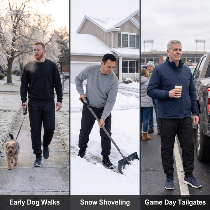 Lined joggers for early dog walks, snow shoveling and game day tailgates
