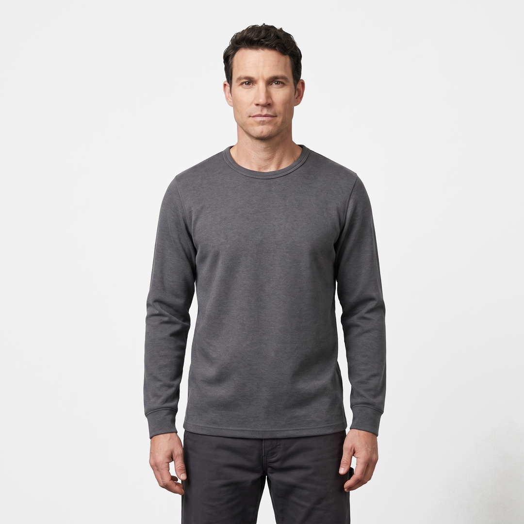 Man wearing the Dark Gray thermal shirt on its own