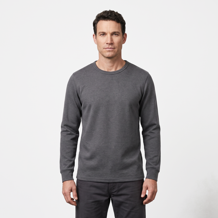 Man wearing the Dark Gray thermal shirt on its own