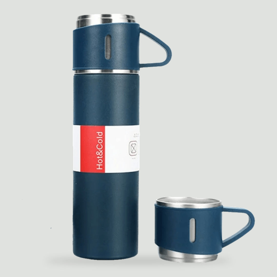 Vacuum flask with cups in Petrol Blue