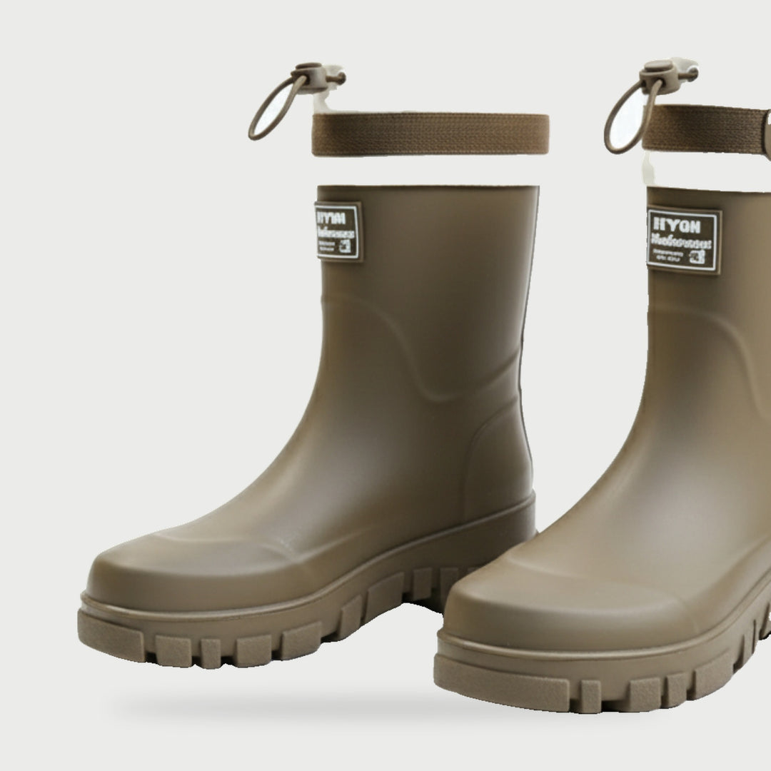 Women's short rain boots in Olive Brown