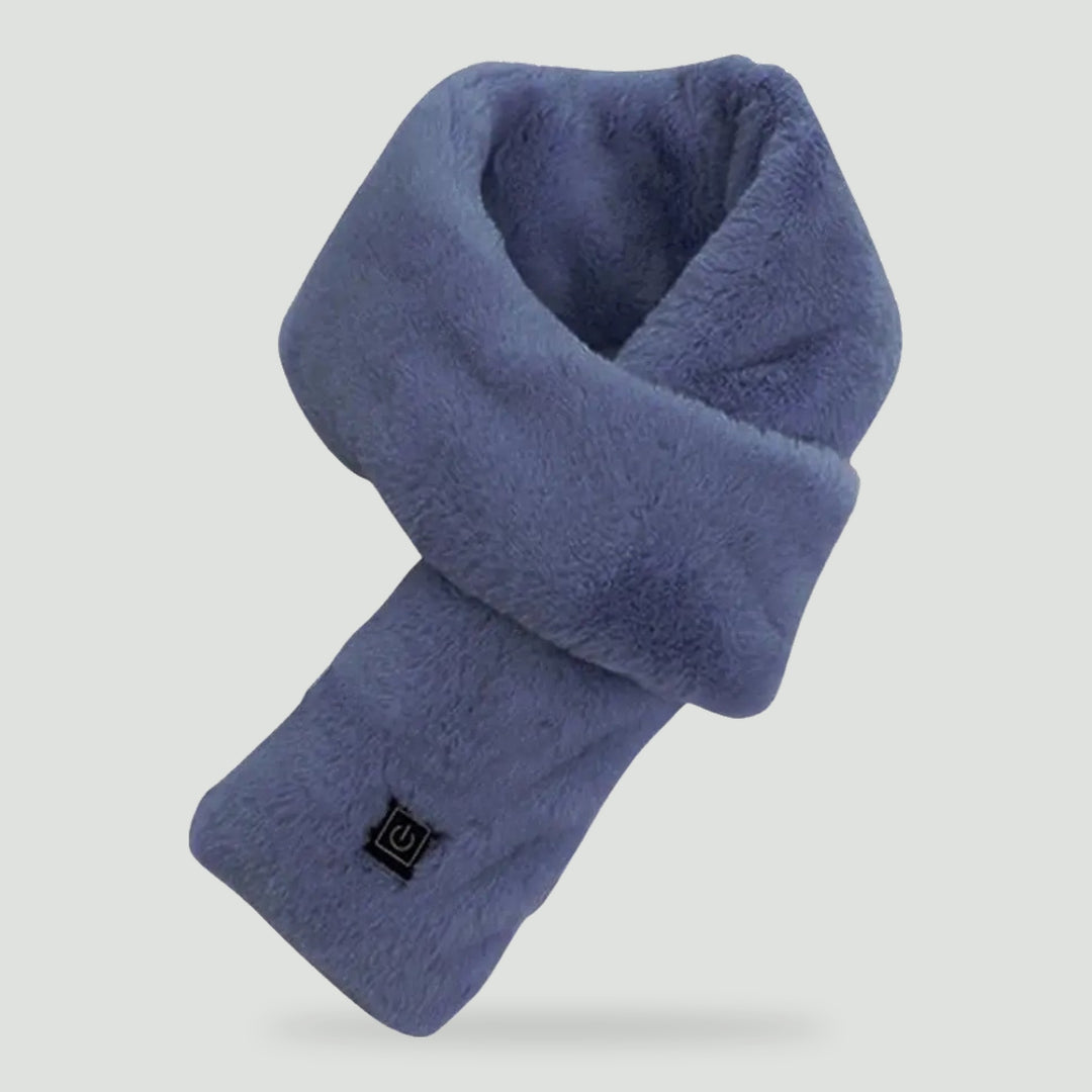 Faux fur heated scarf in Blue Gray with heat button