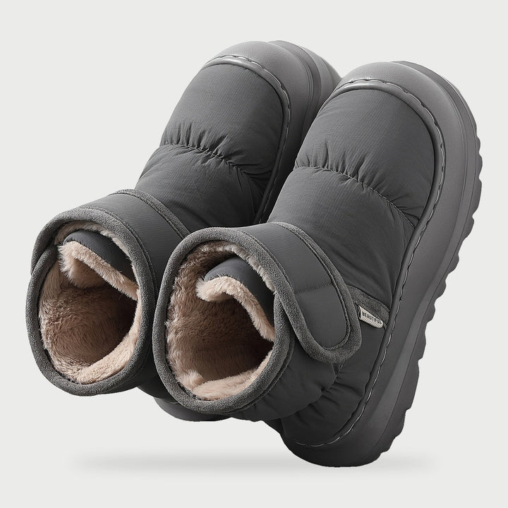 Women's puffer slipper boots in gray with plush lining