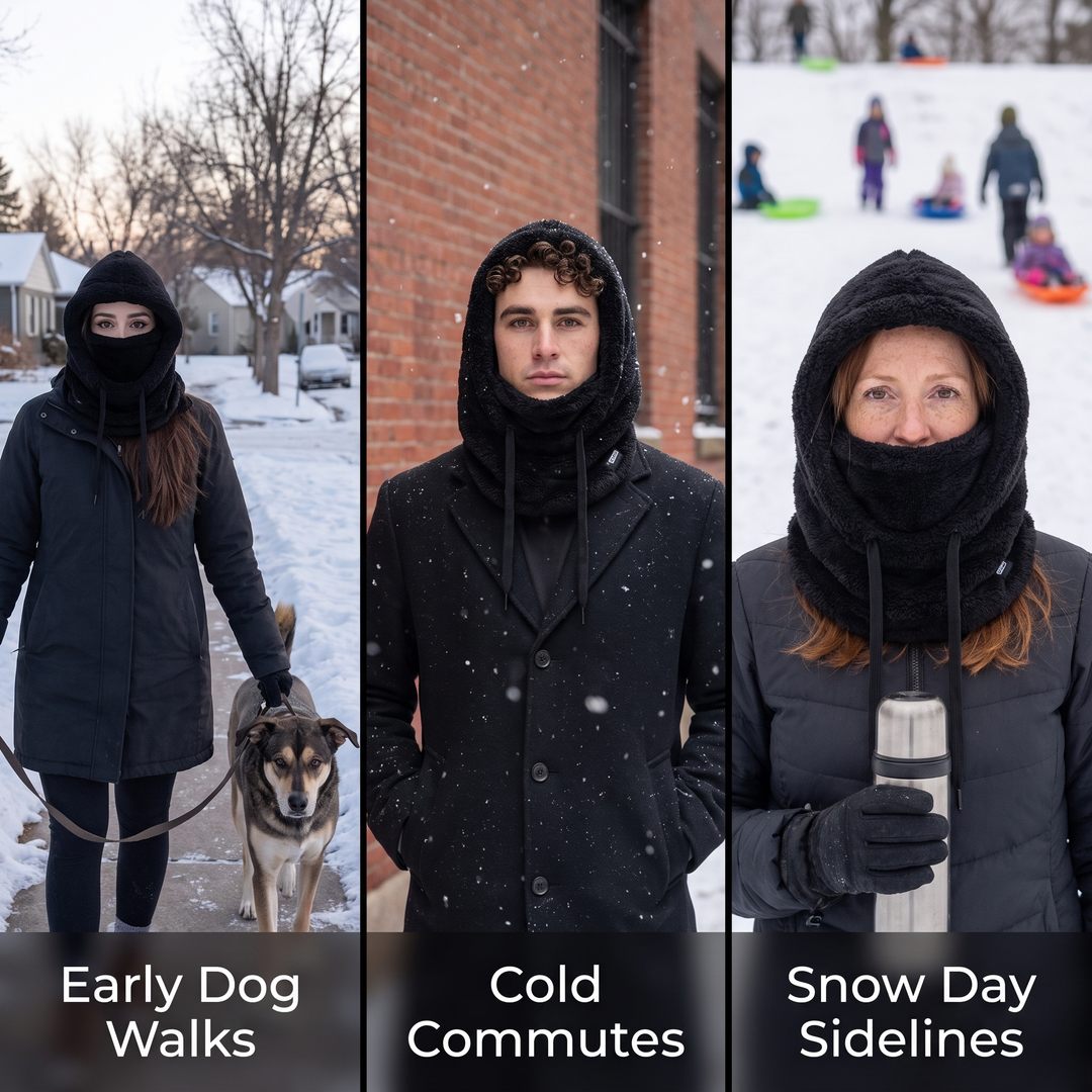 The hood on an early dog walk, a cold commute and a snow day on the sledding hill