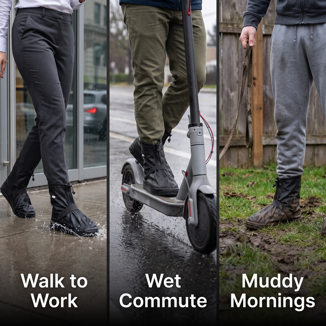Rain shoe covers for the walk to work, a wet scooter commute and muddy mornings in the yard
