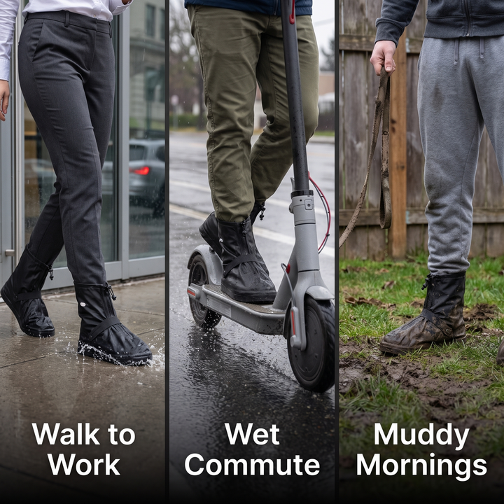 Rain shoe covers for the walk to work, a wet scooter commute and muddy mornings in the yard