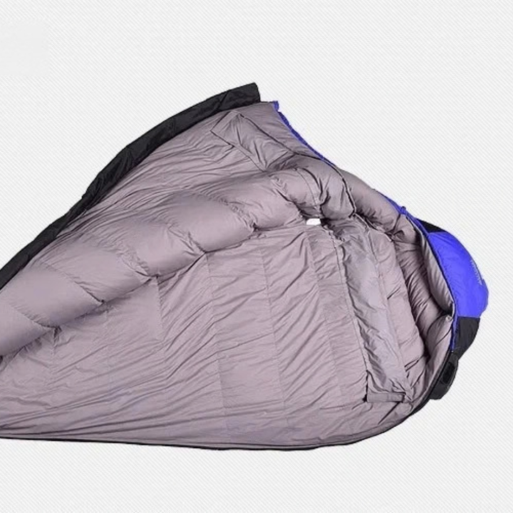 Soft gray inner lining of the mummy sleeping bag