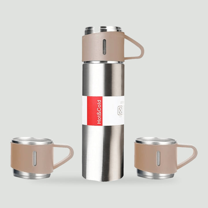 Vacuum flask with cups in Silver