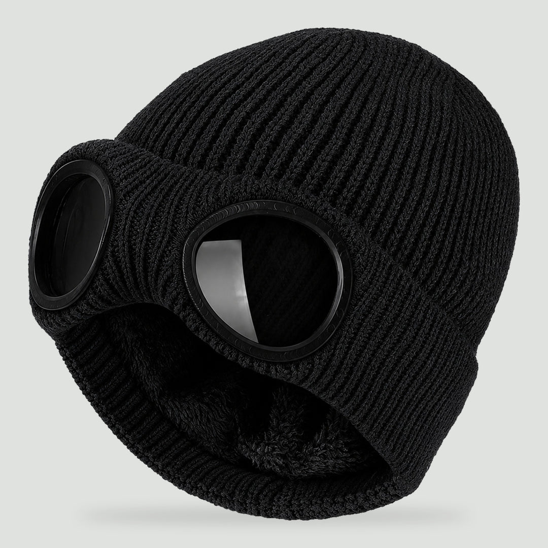 Goggle beanie in Black with built-in lenses