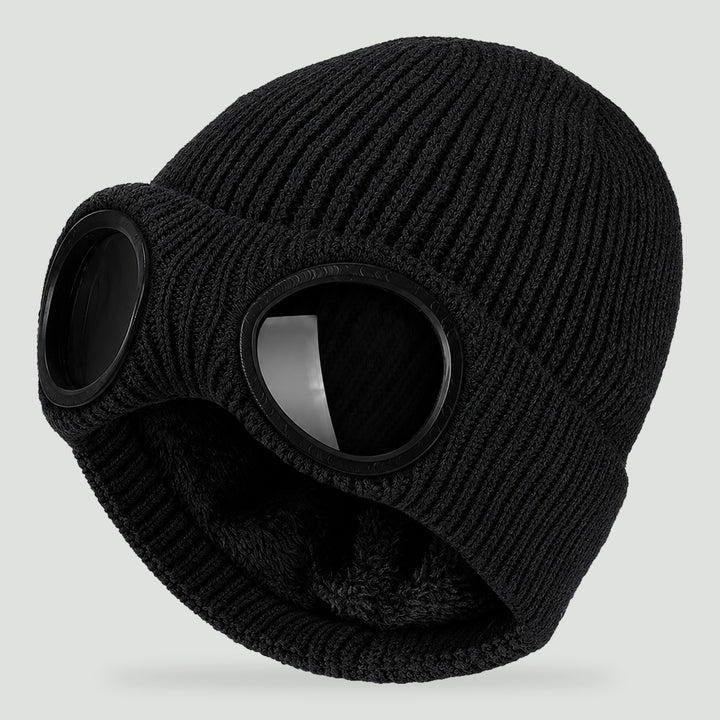 Goggle beanie in Black with built-in lenses