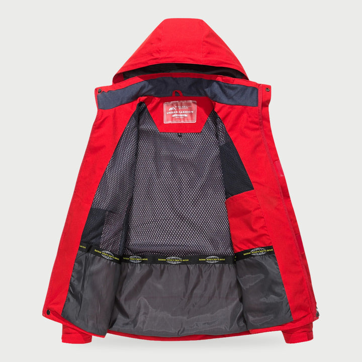 Inside of the men's shell jacket showing the breathable mesh lining