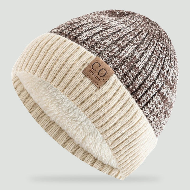 Fleece lined cuffed winter hat in Coffee with cream cuff