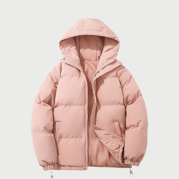 Women's quilted puffer jacket with hood in Pink