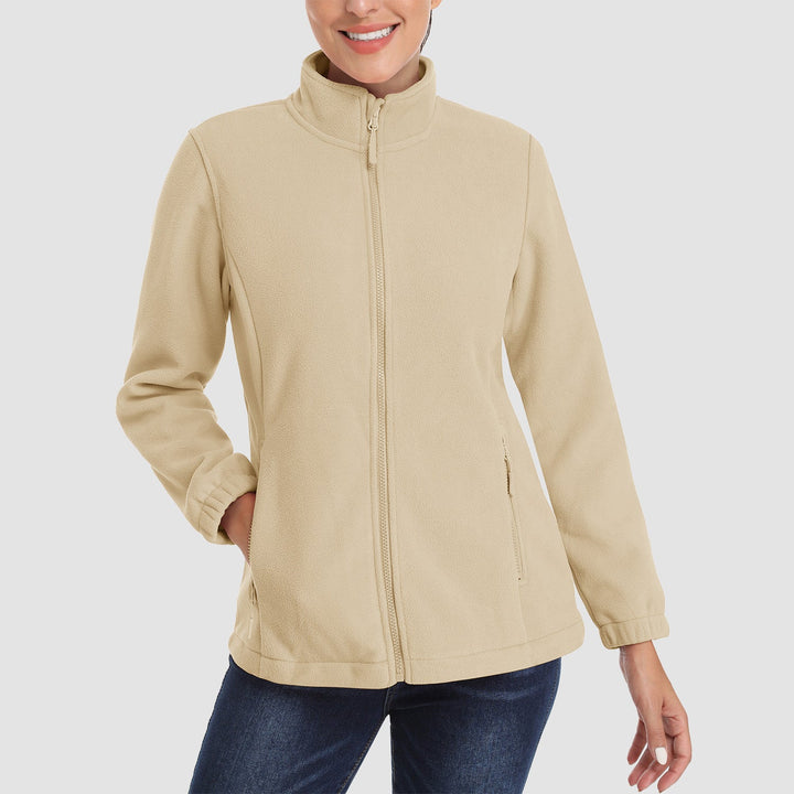 Women's fleece jacket in Beige, front view