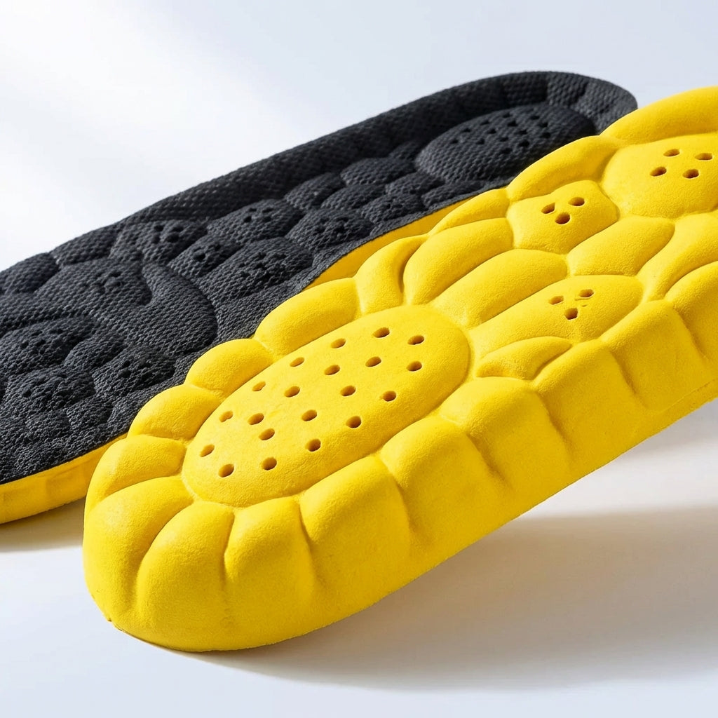 Close up of the perforated cushioned zones of the sport insoles