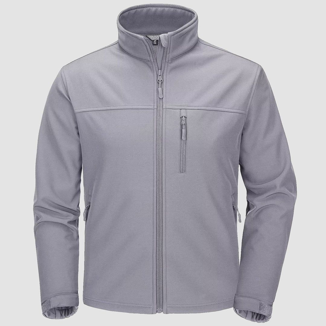 Men's fleece lined softshell jacket in Light Gray, front view