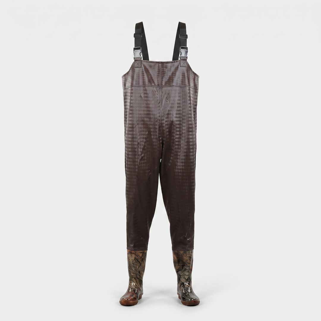 Men's chest waders in Coffee Diamond, front view