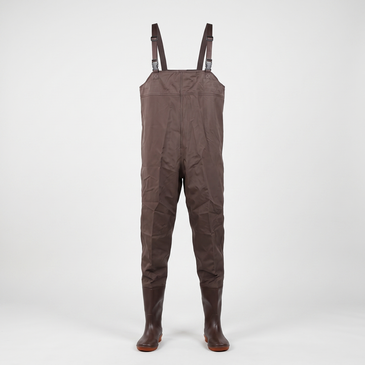 Men's chest waders in Coffee Brown, front view