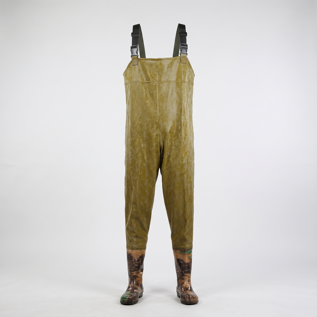 Men's chest waders in Olive Feather, front view