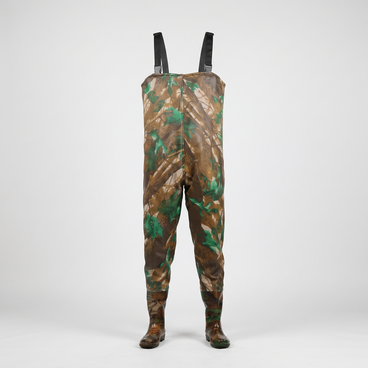 Men's chest waders in Forest Camo, front view