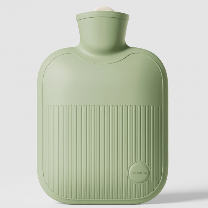 Large 2 liter hot water bottle in Sage Green with a ribbed lower half