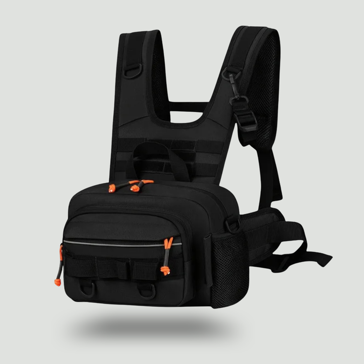 Men's Hands-Free Chest Pack – MOLLE Fishing and Hiking Rig with Multiple Zippered Pockets