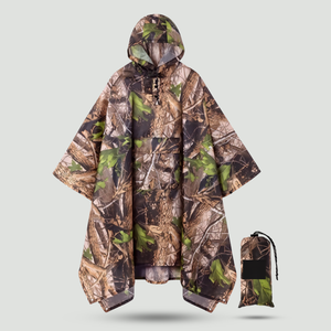 Hooded Camouflage Rain Poncho – Water-Resistant Outdoor Windbreaker
