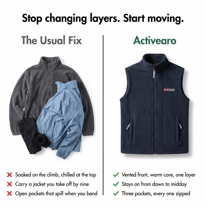 Fleece vest compared with carrying a jacket and extra layers