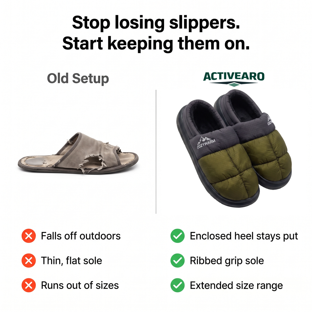 Open slippers compared with Activearo closed-back camp slippers