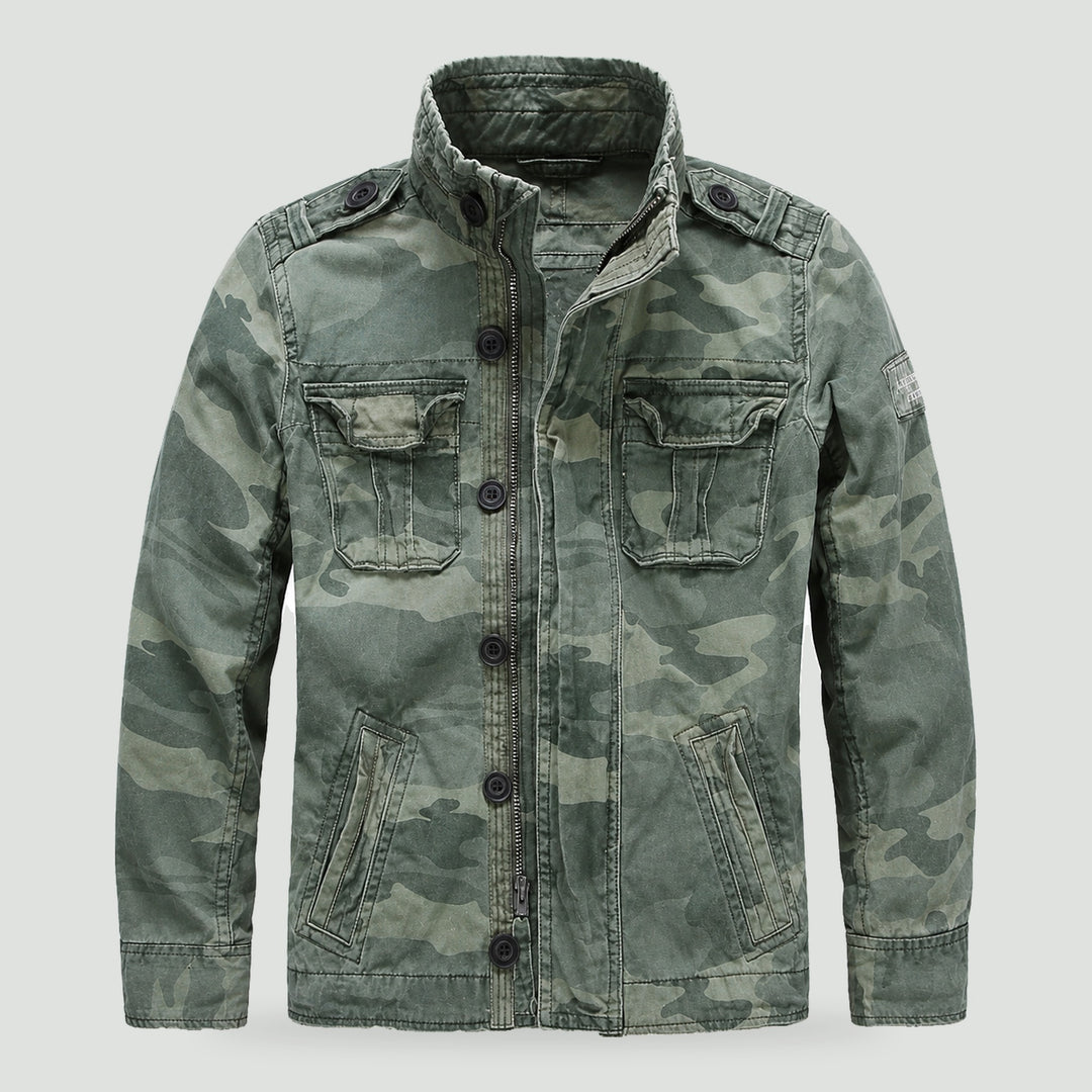 Men's military jacket in Green Camo, front view